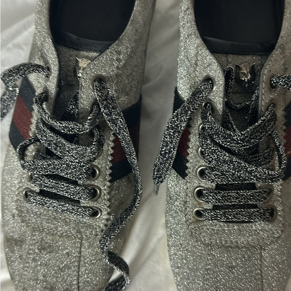GUCCI Glitter Silver Sneakers AUTH Size 36